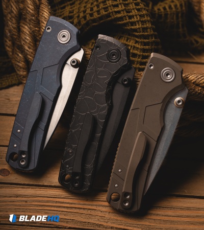 Vosteed Porcupine TiSlim Top Button Lock Knife Blue SW Titanium (3" SW S90V)
